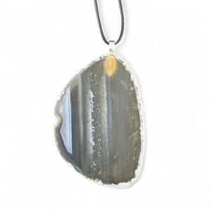 Natural Agate Slice Pendant ~ Gray Stone Necklace